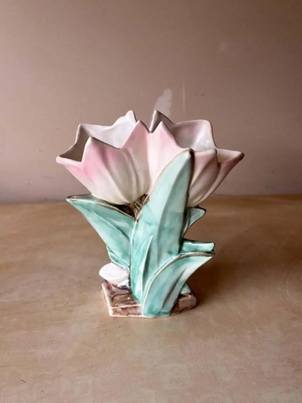 Vintage McCoy Pottery Double Tulip Vase Pink and Green Ceramic Planter